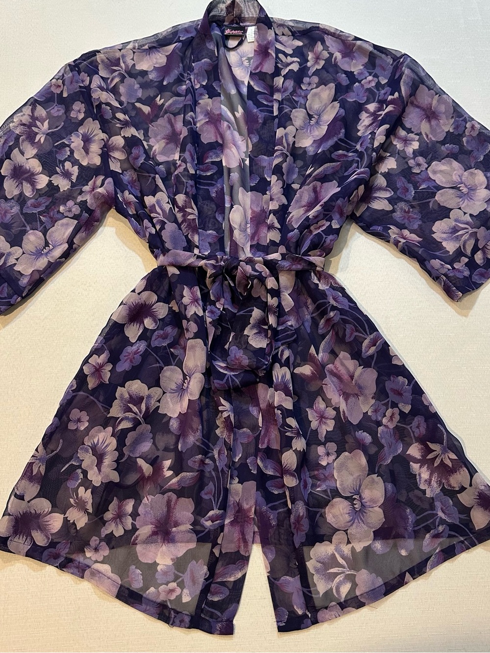 Frederick’s of Hollywood Sheer Purple Floral Robe M